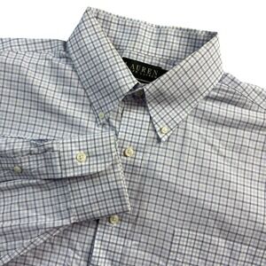 Lauren Ralph Lauren Men's Size 17 34/35 Button Down Shirt Blue White Plaid
